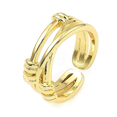 Rack Plating Brass Criss Cross Open Cuff Rings RJEW-D009-05G-1