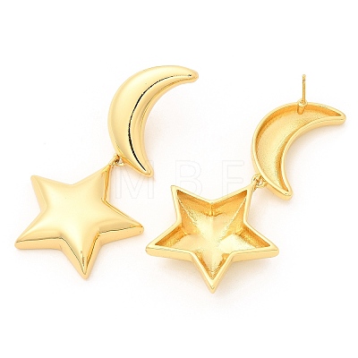 Rack Plating Brass Moon & Star Dangle Stud Earrings EJEW-A103-08G-1
