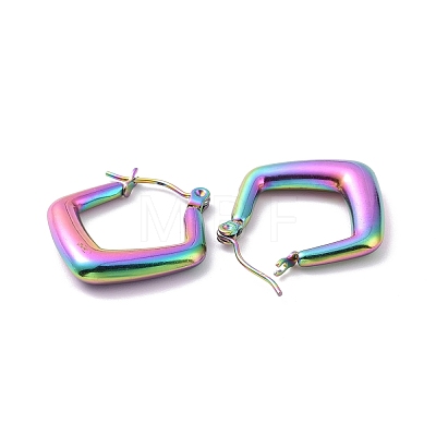Ion Plating(IP) Rainbow Color 304 Stainless Steel Rhombus Hoop Earrings for Women EJEW-G293-21M-1