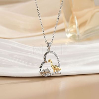 Mother's Day Two Tone Brass Micro Pave Clear Cubic Zirconia Heart Pendant Cable Chain Necklaces for Women WGE4559-04-1