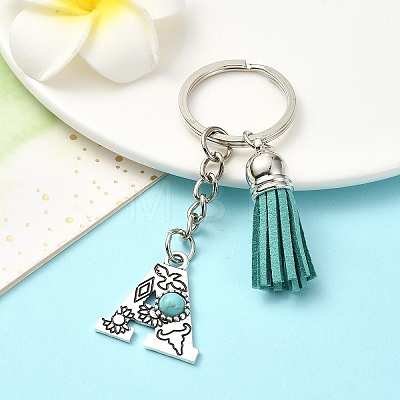 Alloy with Resin Imitation Synthetic Turquoise Keychain KEYC-YW00087-01-1