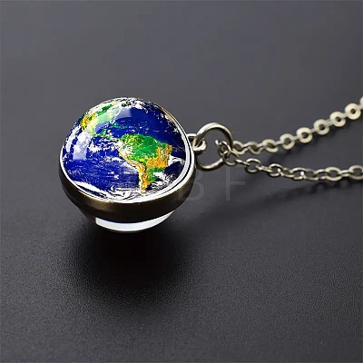 Luminous Round Alloy with Glass Planet Pendant Necklaces FS-WG4A1FF-03-1