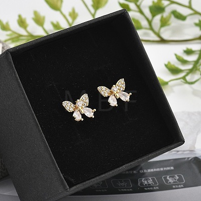 Brass Micro Pave Clear Cubic Zirconia Stud Earrings EJEW-R016-02G-1