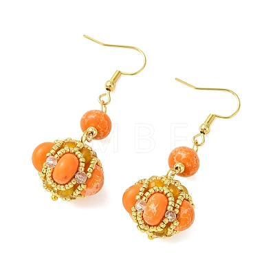 Glass Seed Bead and Synthetic Imperial Jasper Dangle Earrings EJEW-MZ00743-02-1