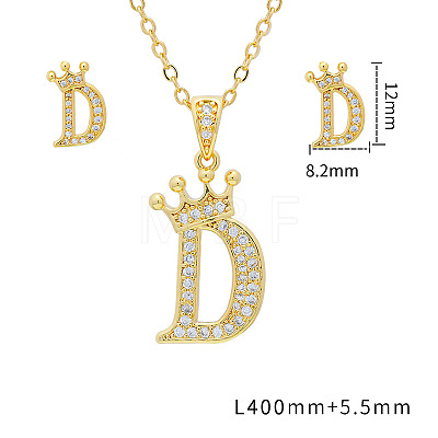 Brass Micro Pave Clear Cubic Zirconia Pendant Necklaces & Stud Earrings Sets FS-WG8C370-04-1