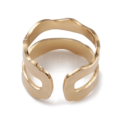 Ion Plating(IP) 304 Stainless Steel Twist Wave Open Cuff Rings for Women RJEW-G285-18G-1