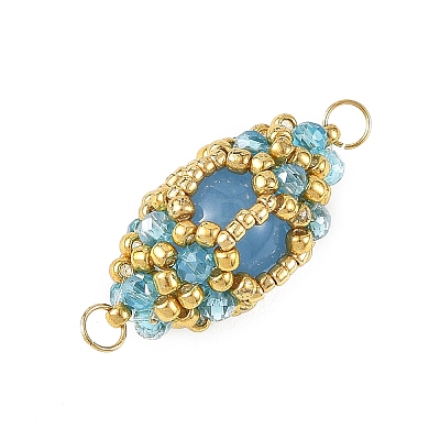 Dyed Natural Malaysia Jade & Glass Seed Beads Connector Charms PALLOY-MZ01403-03-1