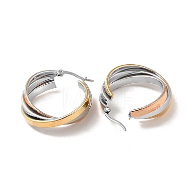 Three Tone Twist Ring 304 Stainless Steel Hoop Earrings for Women EJEW-I272-04-1