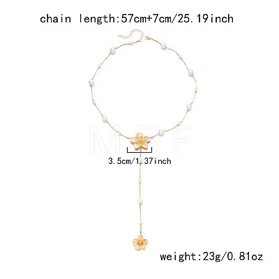 Alloy & Plastic Pearl Flower Pendant Long Tassel Lariat Necklaces for Women WG4E668-04-1
