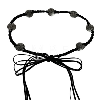 Boho Embossed Floral Alloy Coin Polyester Tie Chain Belts for Women FS-WGDC917-01-1