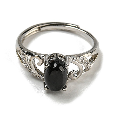 Oval Natural Dyed & Heated Black Agate Adjustable Rings RJEW-Q818-01P-06B-1