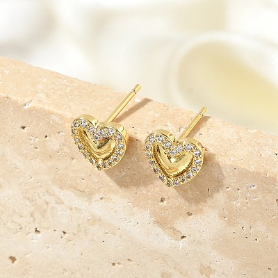 Brass Micro Pave Clear Cubic Zirconia Stud Earrings EJEW-R016-26G-05-1