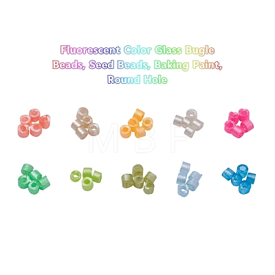 8000Pcs 10 Colors Fluorescent Color Glass Bugle Beads SEED-YW0001-32-1