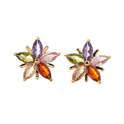 Brass Micro Pave Cubic Zirconia Stud Earrings EJEW-R018-10G-03-1