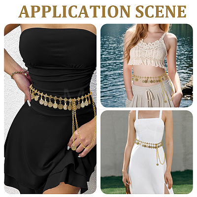1Pc Ethnic Style Alloy & Iron Coin Tassel Waist Body Chains for Women AJEW-GF0014-23-1