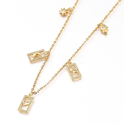 Brass Micro Pave Clear Cubic Zirconia Pendant Necklaces NJEW-L146-17P-1