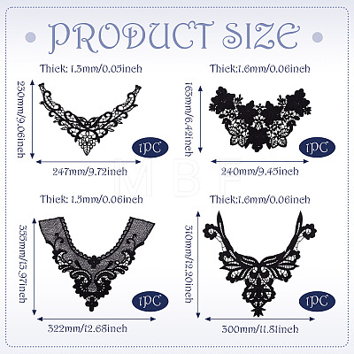 4Pcs 4 Styles Polyester Computerized Embroidery Collar DIY-TA0015-70-1