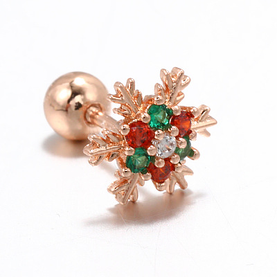Snowflake Brass Cubic Zirconia Stud Earrings FS-WGD4C14-08-1