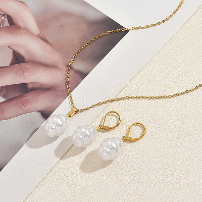 Oval Plastic Imitation Pearl Earrings & Pendant Necklaces Sets for Women XB7297-1