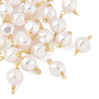 White ABS Plastic Imitation Pearl Round Connector Charms KK-C097-03G-1