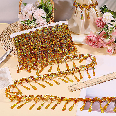 Polyester Metallic Thread Lace Tassel Ribbons OCOR-WH0108-42C-1