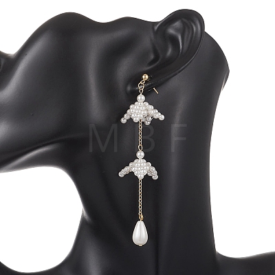 Valentine's Day 304 Stainless Steel & Shell Pearl Dangle Stud Earrings EJEW-TA00808-1
