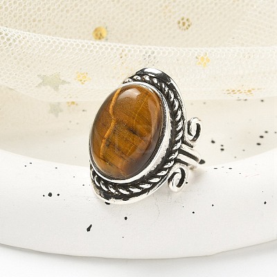 Natural Tiger Eye Adjustable Rings RJEW-I108-01AS-12-1