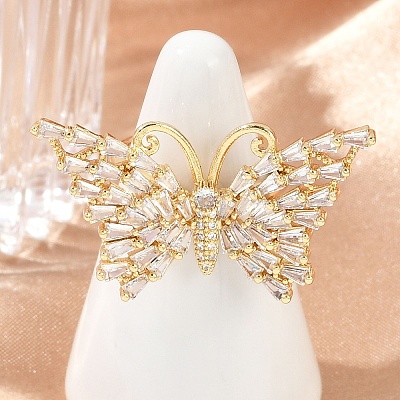 Butterfly Brass Micro Pave Colorful Cubic Zirconia Finger Rings for Women RJEW-G343-30G-02-1