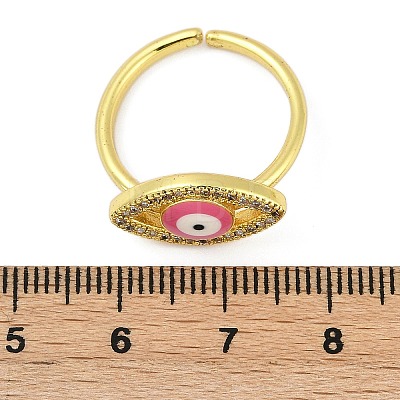 Brass Micro Pave Clear Cubic Zirconia Enamel Cuff Rings for Women RJEW-L113-043G-1