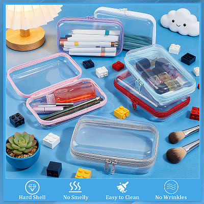 6Pcs 6 Colors Transparent PET Desktop Storage Zipper Boxes ABAG-WA0001-44A-1