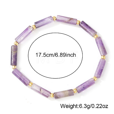 Natural Amethyst Column Beaded Stretch Bracelets with Brass Beads WH3970-1