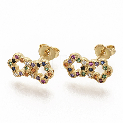 Brass Micro Pave Colorful Cubic Zirconia Stud Earrings EJEW-S208-040-1