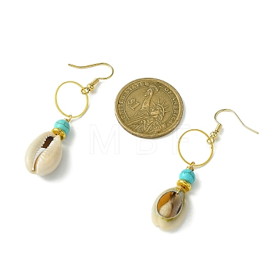 Natural Shell & Synthetic Turquoise Dangle Earrings EJEW-TA00324-1