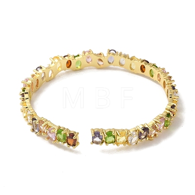 Brass Pave Glass Open Cuff Bangles for Women BJEW-B091-02G-1