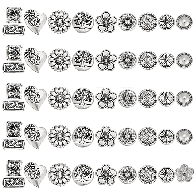 80Pcs 10 Styles 1-Hole Alloy Shank Buttons BUTT-ME0001-05-1