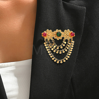 Vintage Brass Micro Pave Cubic Zirconia Hanging Chain Brooch Pins TB1615-1