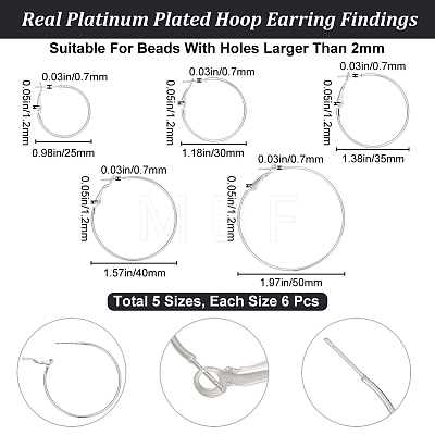 Beebeecraft 30Pcs 6 Style Brass Hoop Earring Findings FIND-BBC0003-23P-1