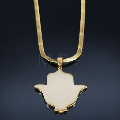 304 Stainless Steel Religion Hamsa Hand Pendant Flat Snake Chain Necklaces FS-WGD9CC8-01-1