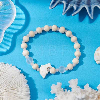 Synthetic Turquoise & Wood & Glass Beaded Stretch Bracelets for Women BJEW-JB11126-03-1