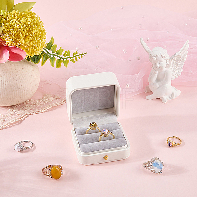 Square Imitation Leather Couple Ring Storage Boxes with Velvet Inside and Golden Findings CON-WH20005-23C-1