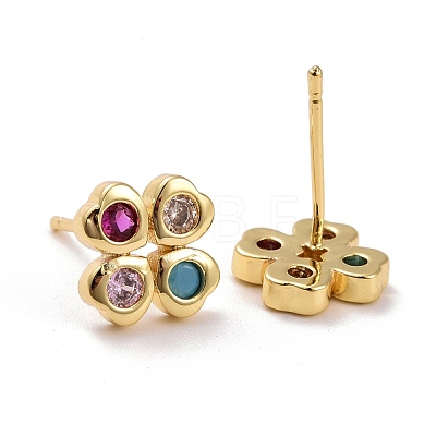 Clover Brass Micro Pave Colorful Cubic Zirconia Ear Studs KK-K258-29G-RS-1
