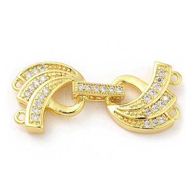 Rack Plating Brass Micro Pave Clear Cubic Zirconia Fold Over Clasps KK-H447-15G-1