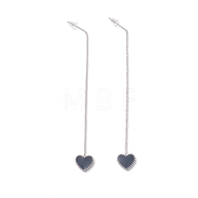 Long Chain with Enamel Heart Dangle Stud Earrings EJEW-A067-01P-A-1