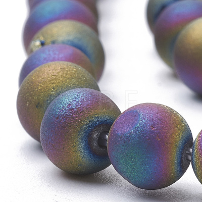 Electroplate Natural Druzy Geode Weathered Agate Beads Strands G-S284-10mm-04-1