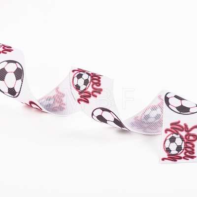 Single Face Word Soccer with Football Printed Polyester Grosgrain Ribbons SRIB-P019-05-1