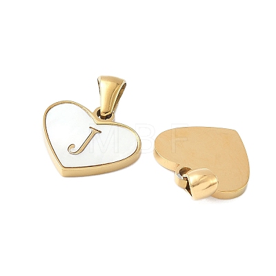304 Stainless Steel Pave Natural White Shell Heart with Initial Slice Pendants STAS-R168-25G-J-1