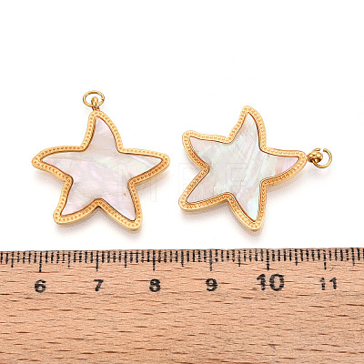 304 Stainless Steel Pave Natural Shell Pendants STAS-N115-22A-G-1