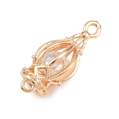 Brass Birdcage Links Connector Charms with Clear Cubic Zirconia Beads Inside KK-D265-03G-1