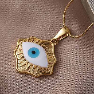 316 Surgical Stainless Steel Enamel Evil Eye Pendant Necklaces for Women AR3641-1
