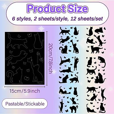 12 Sheets 6 Styles Self-Adhesive PVC Waterproof Picture Stickers DIY-WH0605-002-1